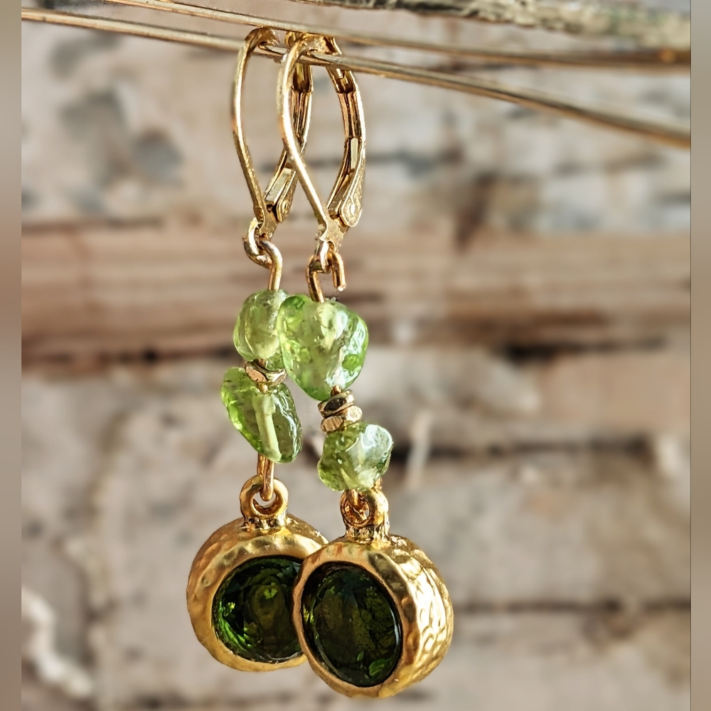 4.20 Carats Genuine Peridot & Peridot Earrings in Brushed Gold over Gold Plated